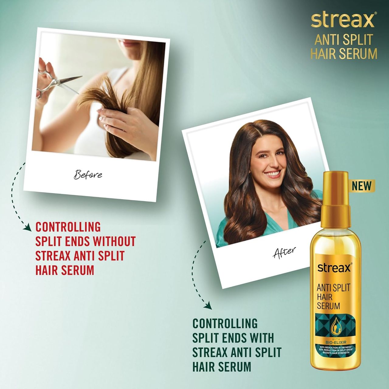 Streax Anti Split Hair Serum With Bio Elixir Controls In Split Ends 60% Reduction In Dryness