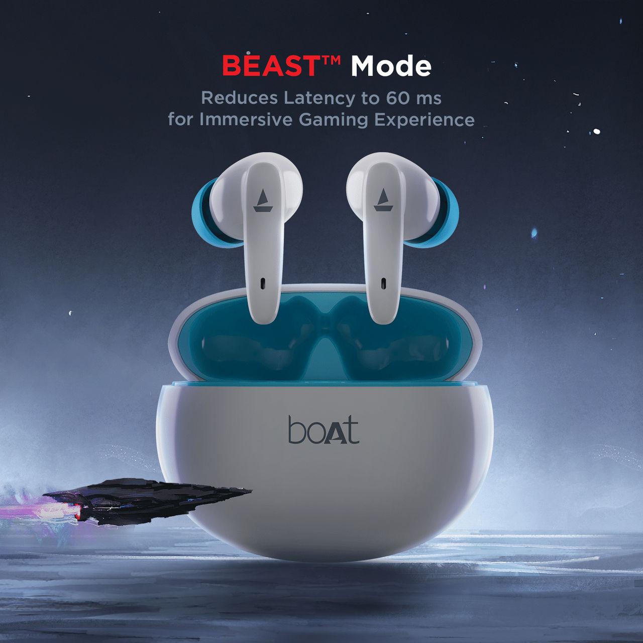boAt Airdopes 183 TWS Earbuds w/ ENx Tech, Beast Mode(Low Latency Upto 60ms) for Gaming(Lunar White)