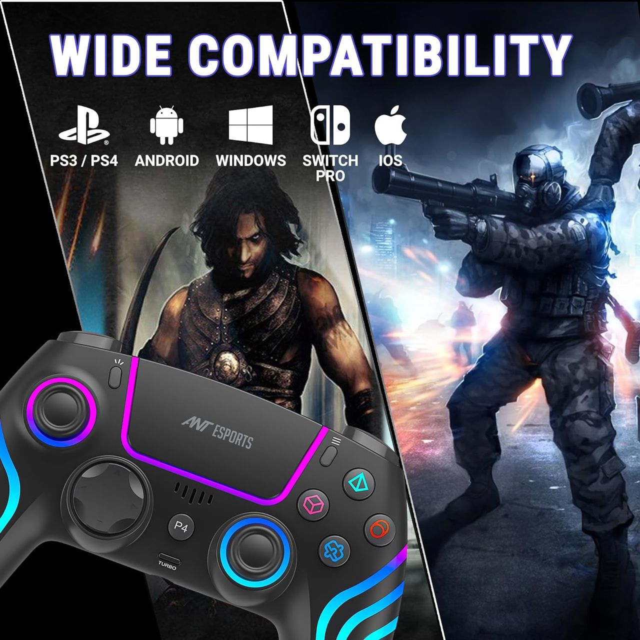 Ant Esports Gp400 Rgb Wireless Controller Six- Axis Sensor,Upto 12 Hrs. Play Time, 1000Mah Battery