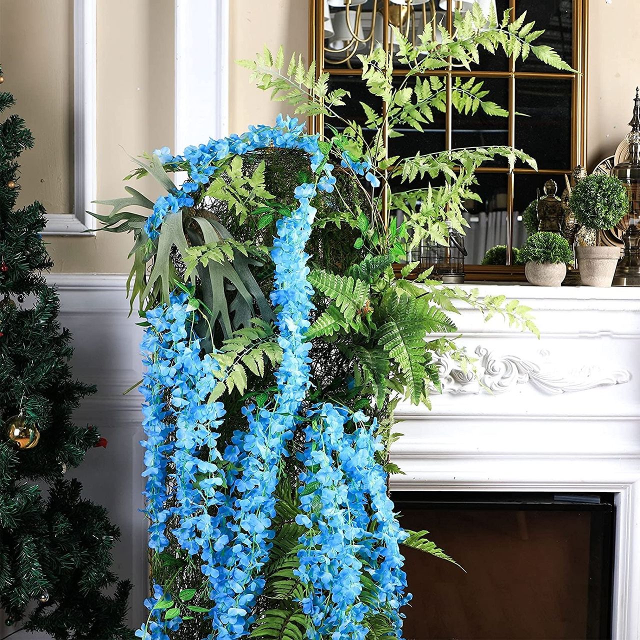 Well Art Gallery Artificial Wisteria Hanging Flowers Vines String Decorations (Pack Of 6,Sky Blue)