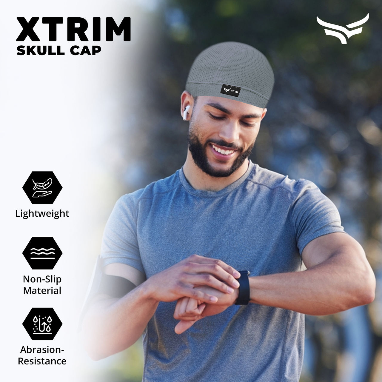 Xtrim Skull Cap for Bikers/Cyclists, Inner Helmet Liner, Sweat Cooling | Grey | One Size Fits All
