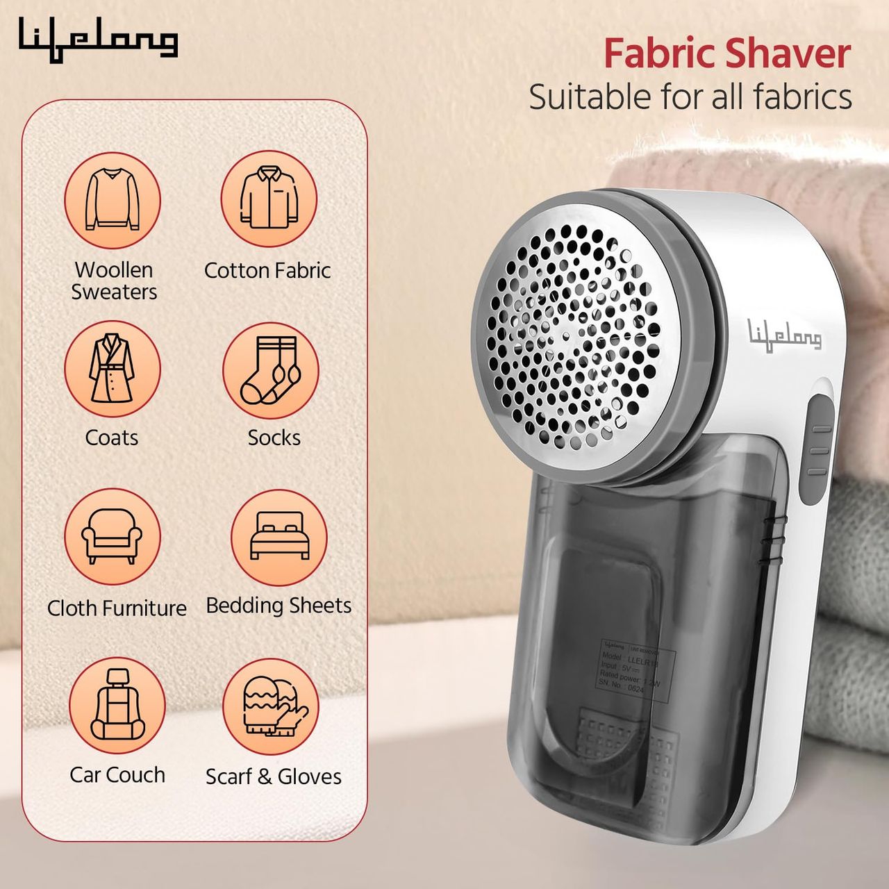 Lifelong 2-In-1 Lint Remover For Clothes With Brush With Long 2 Metre Usb Cable (Llelr18)