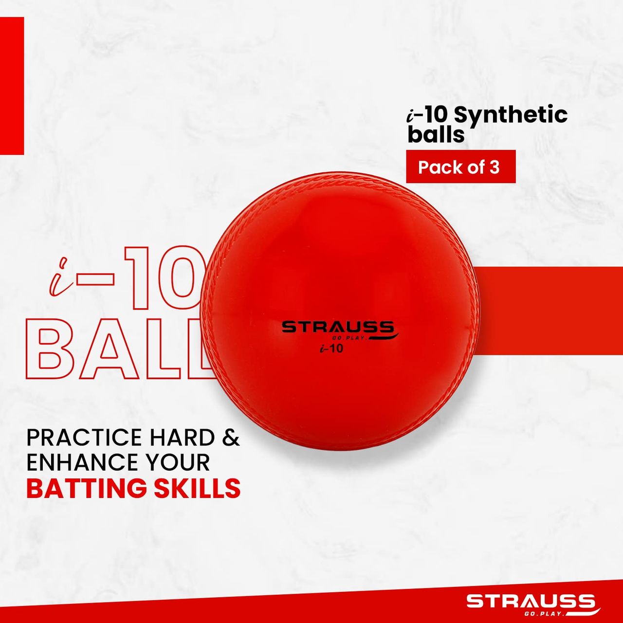 Strauss I-10 Synthetic balls, Pack of 3, (Red, White and Pink)
