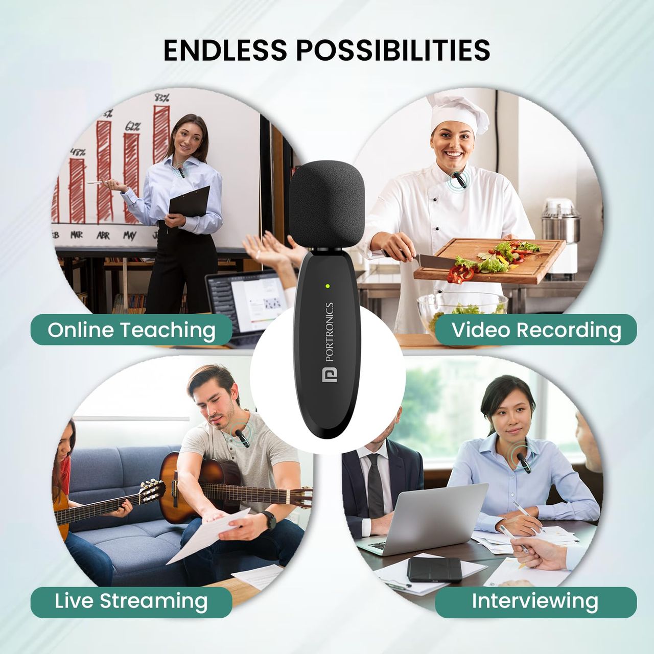 Portronics Wireless Microphone with type C Receiver(Black)