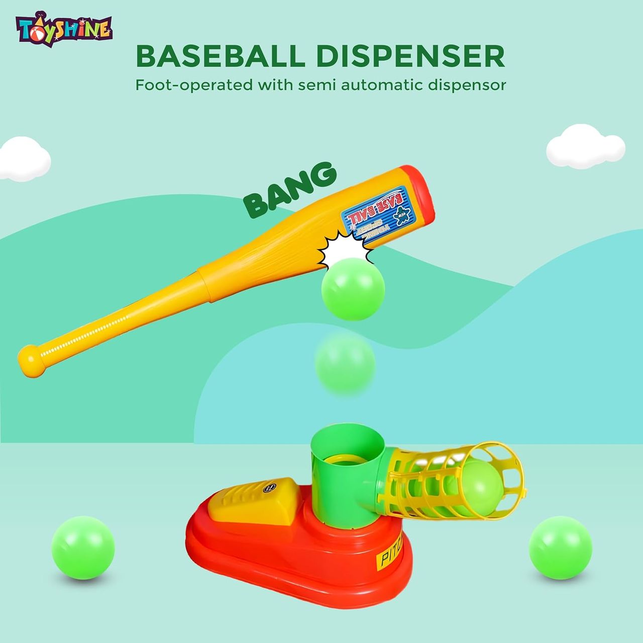 Toyshine Automatic Plastic Pitcher Game Set with Bat and 3 Balls - Assorted