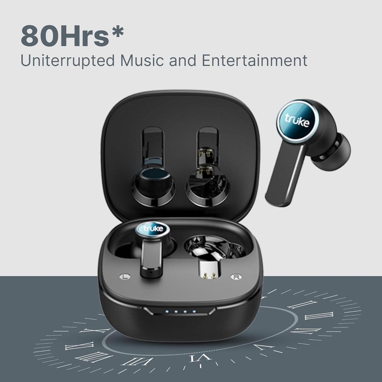 truke Clarity 6 Truly Wireless Bluetooth Earbuds with 80H Battery, 6Mic Adv.ENC - Black