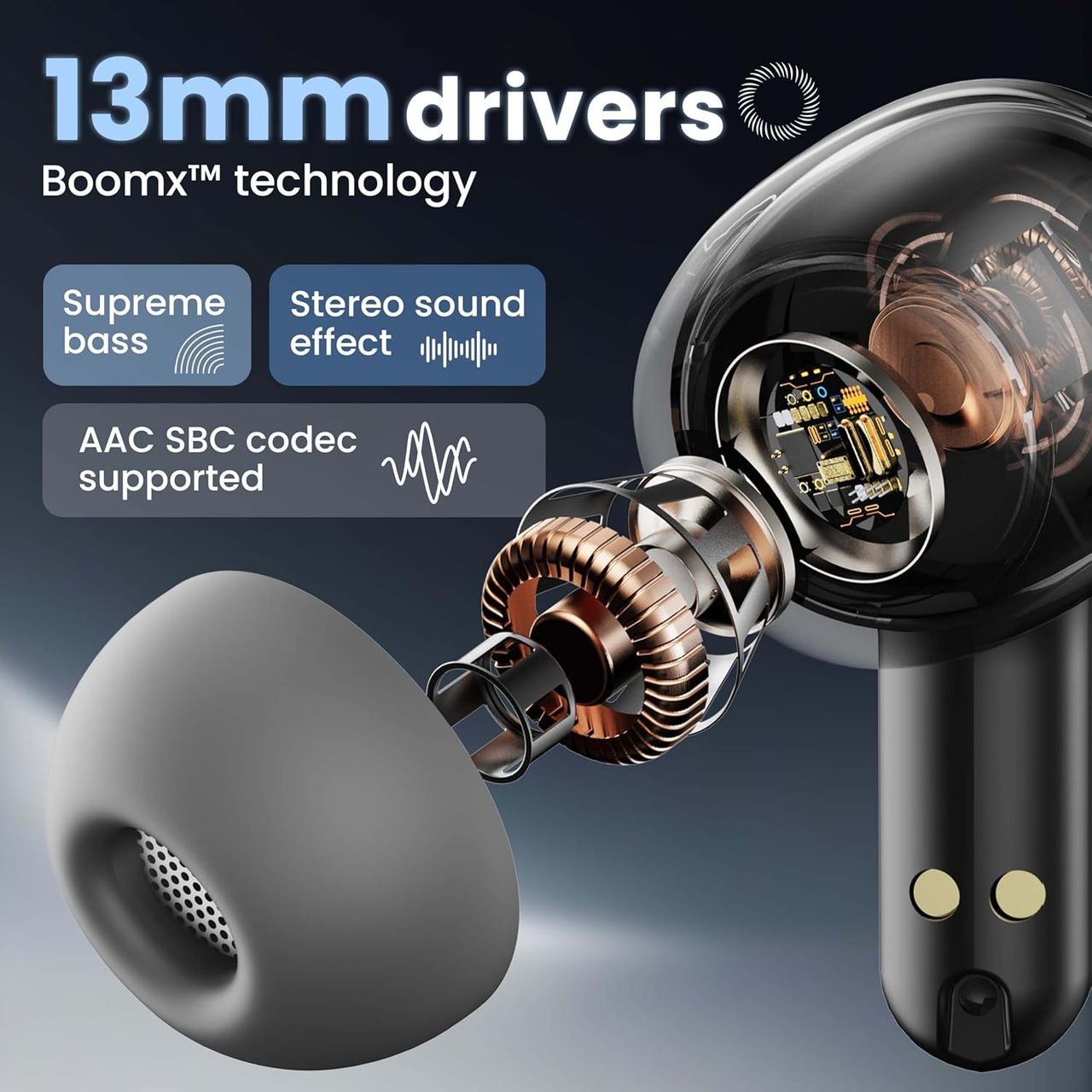 Boult K10 with 6-Mic Hybrid ANC(Upto 50dB),Spatial Audio,50H Battery Life(Pure Black,True Wireless)