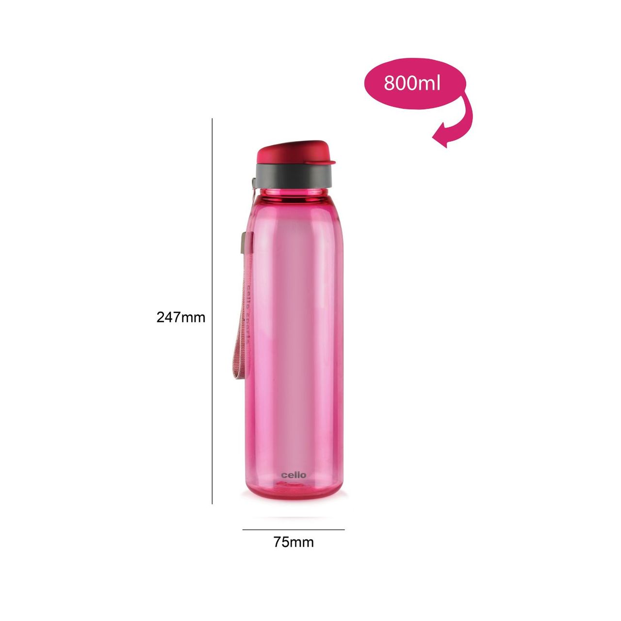 Cello Athlete Bottle with Flip Top Lid, 800ml, Set of 4 (Colour May Vary)