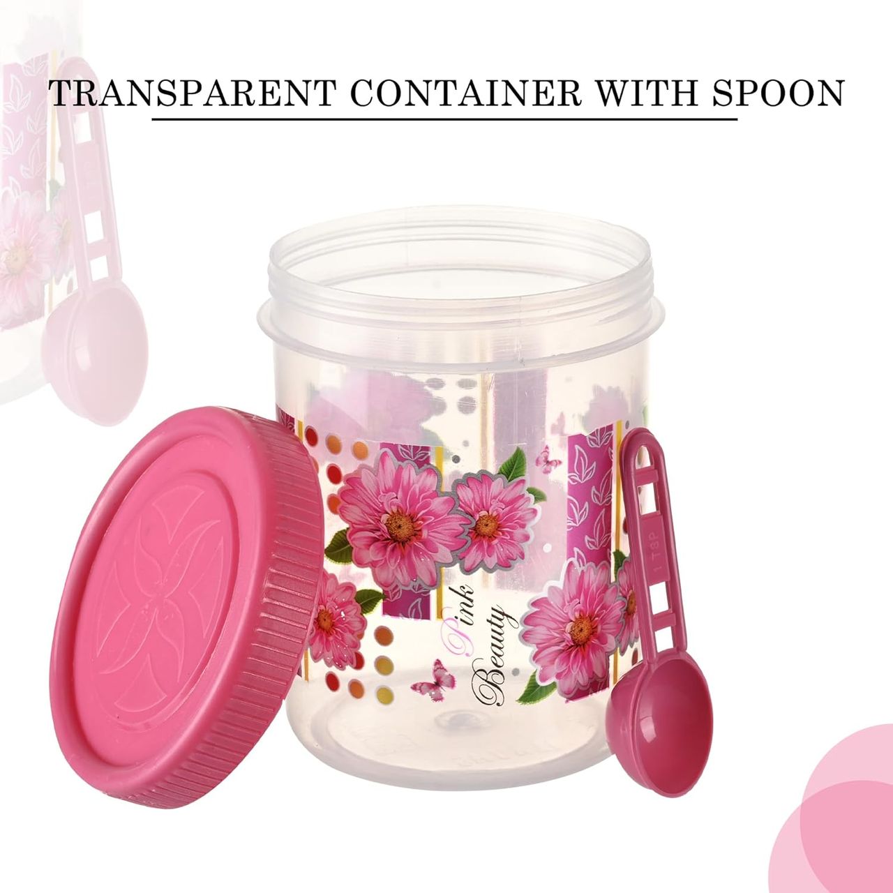 Kuber Industries (Set of 6)  500 ML Plastic Storage Containers for  Kitchen Jar with Spoon | Pink
