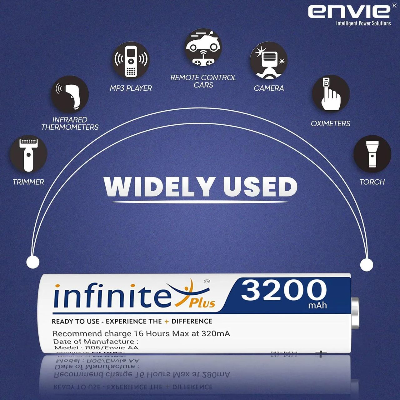 Envie Infinite Plus AA High Capacity 3200 mAh Ni-MH Rechargeable - Ready To Use Battery (Pack Of 4)