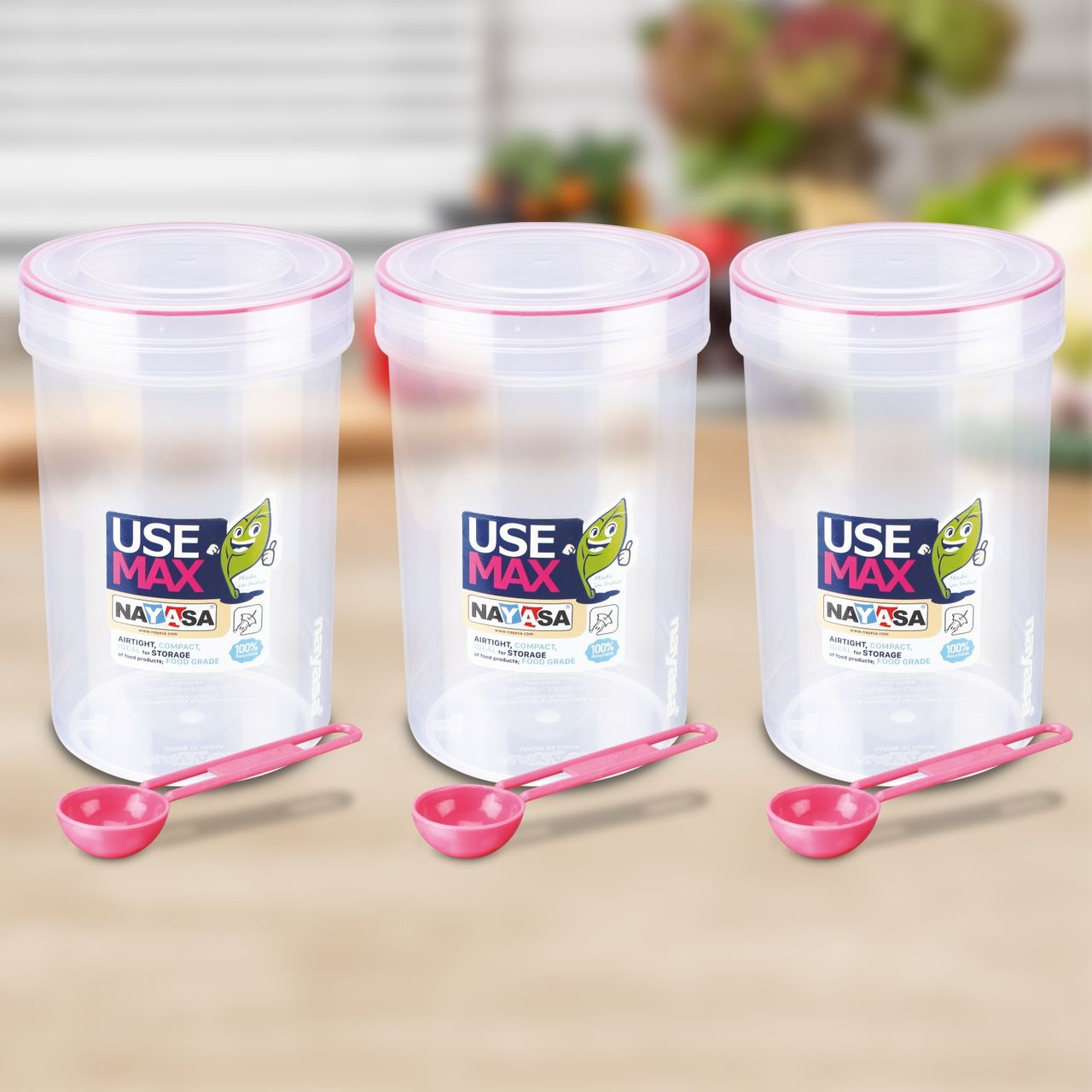 Nayasa Use Max Glaze Container Set 2000 Ml Assorted, (3 Pieces)