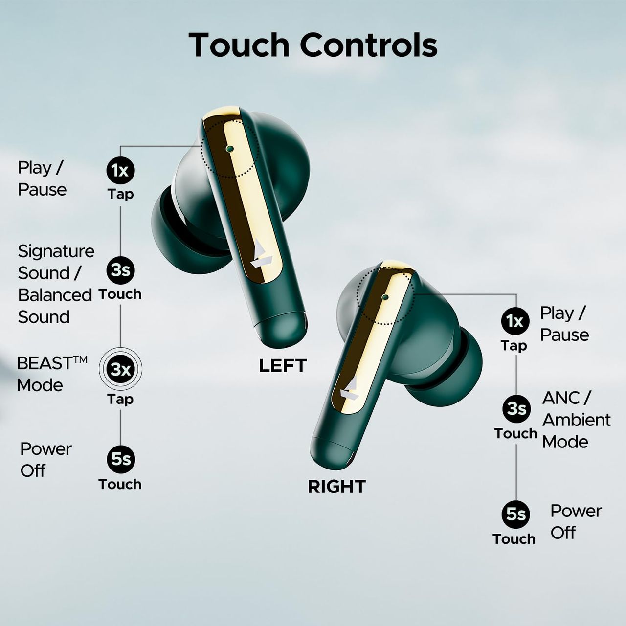 boAt Airdopes 141 Anc Tws Earbuds W/ 32db Anc, 42h Playback (Green)