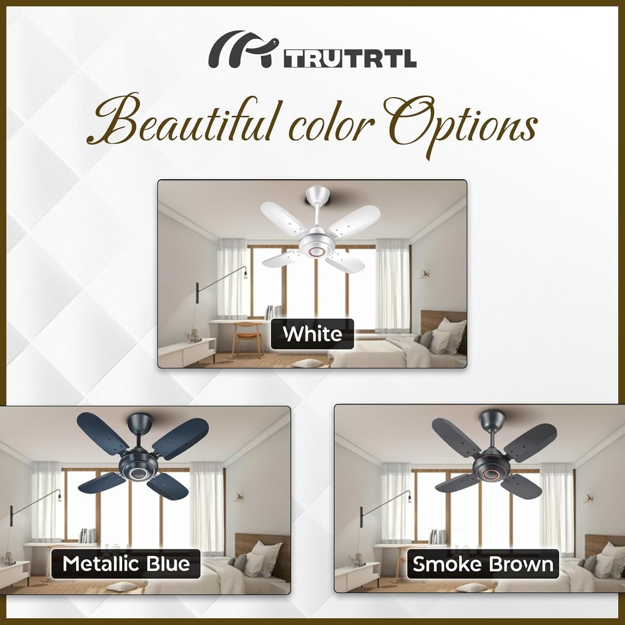 TruTRTL Wave Ceiling Fan, 600mm/24 Inch, High-Speed, Energy Saving,Durable & Stylish, Metallic Blue