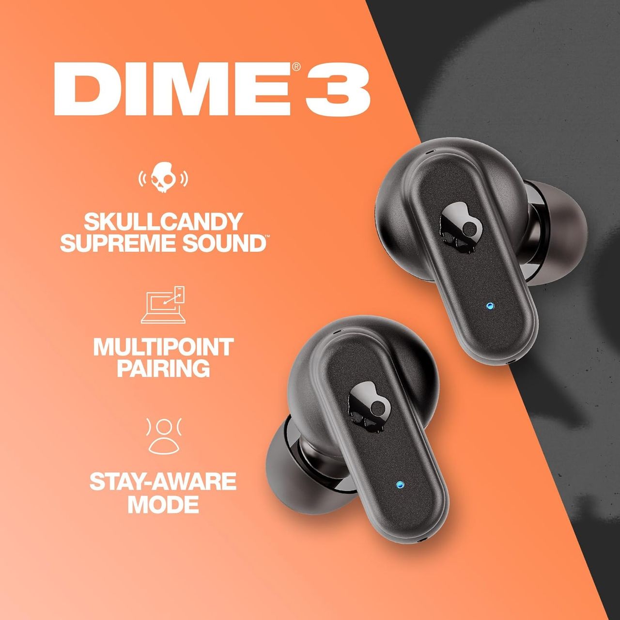 Skullcandy Dime 3 In-Ear Wireless Earbuds,With Iphone Android And Bluetooth Devices-Black