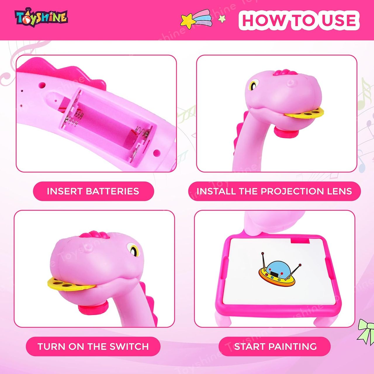 Toyshine Dino Theme Smart Projection Drawing Board With Music Include Art Supplies