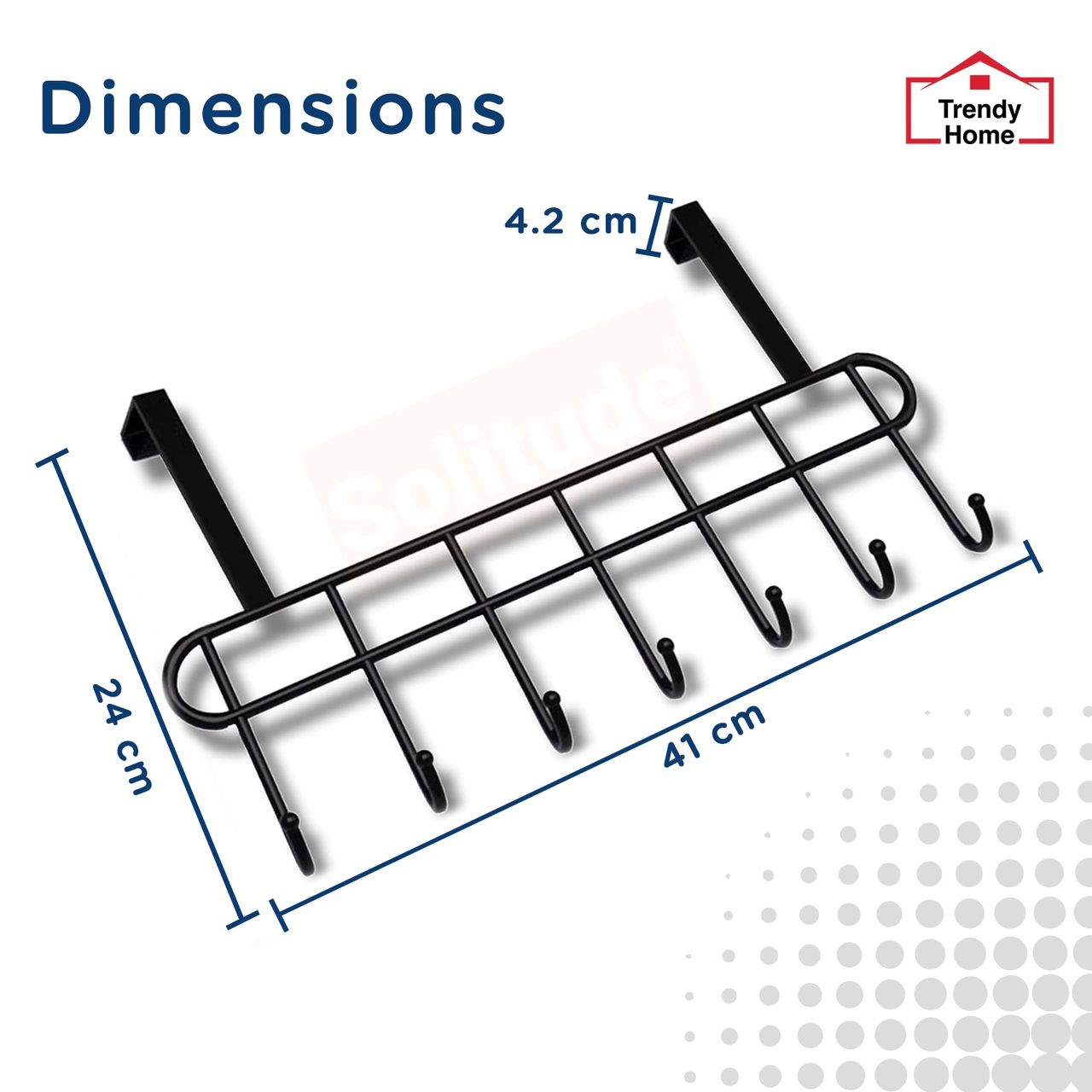 Senego by Trendy Home Door Hook Hanger - 7 Hook Hanger | Bathroom Organiser - Black
