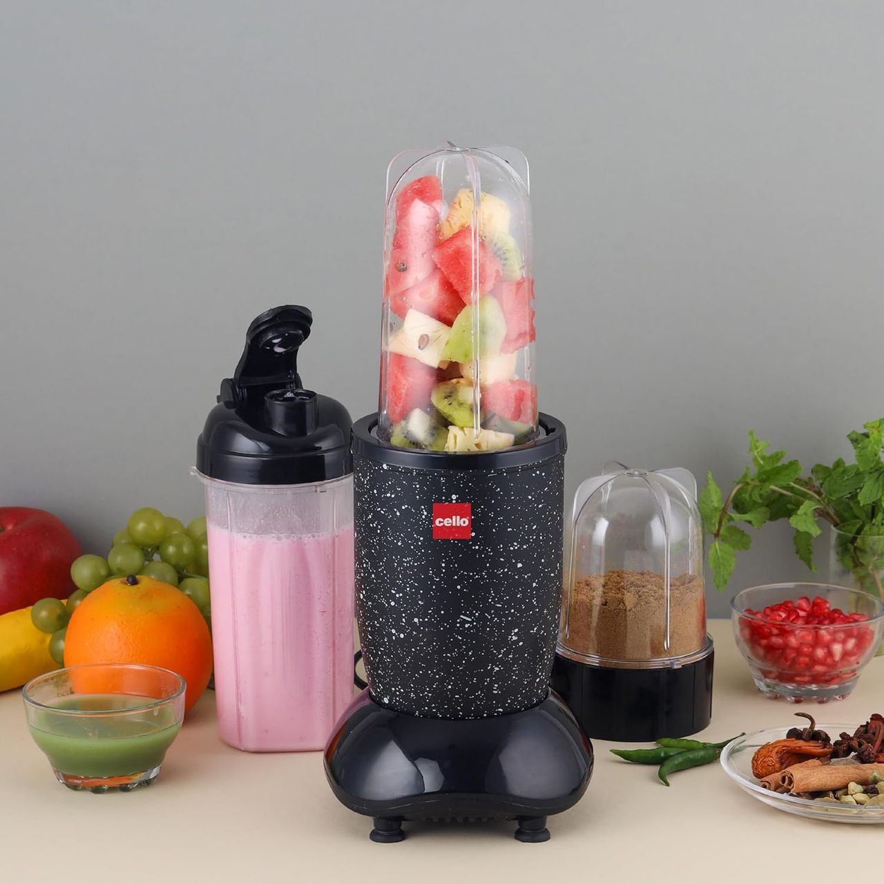 Cello Frutomix Nutriblend Pro Max Set Of 6, Black, 3 Multipurpose Jar & 2 Sipper Bottle, 500W