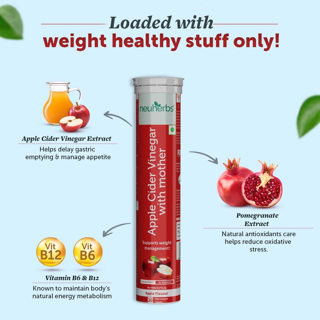 Neuherbs Apple Cider Vinegar Apple Flavour 20 Effervescent Tablets
