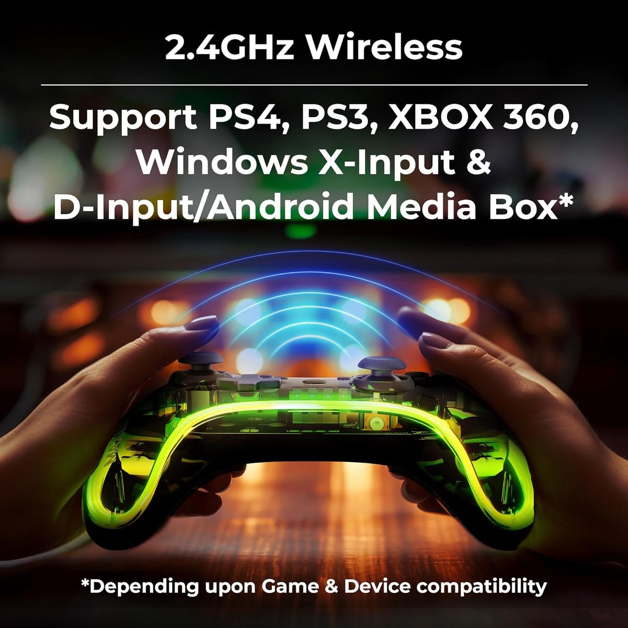 Zebronics Zeb Max Link Plus Wireless Gamepad, RGB, Haptic, Rechargeable Battery, PS4 PS3 Xbox 360 Windows X-Input and D-input/Android Media Box