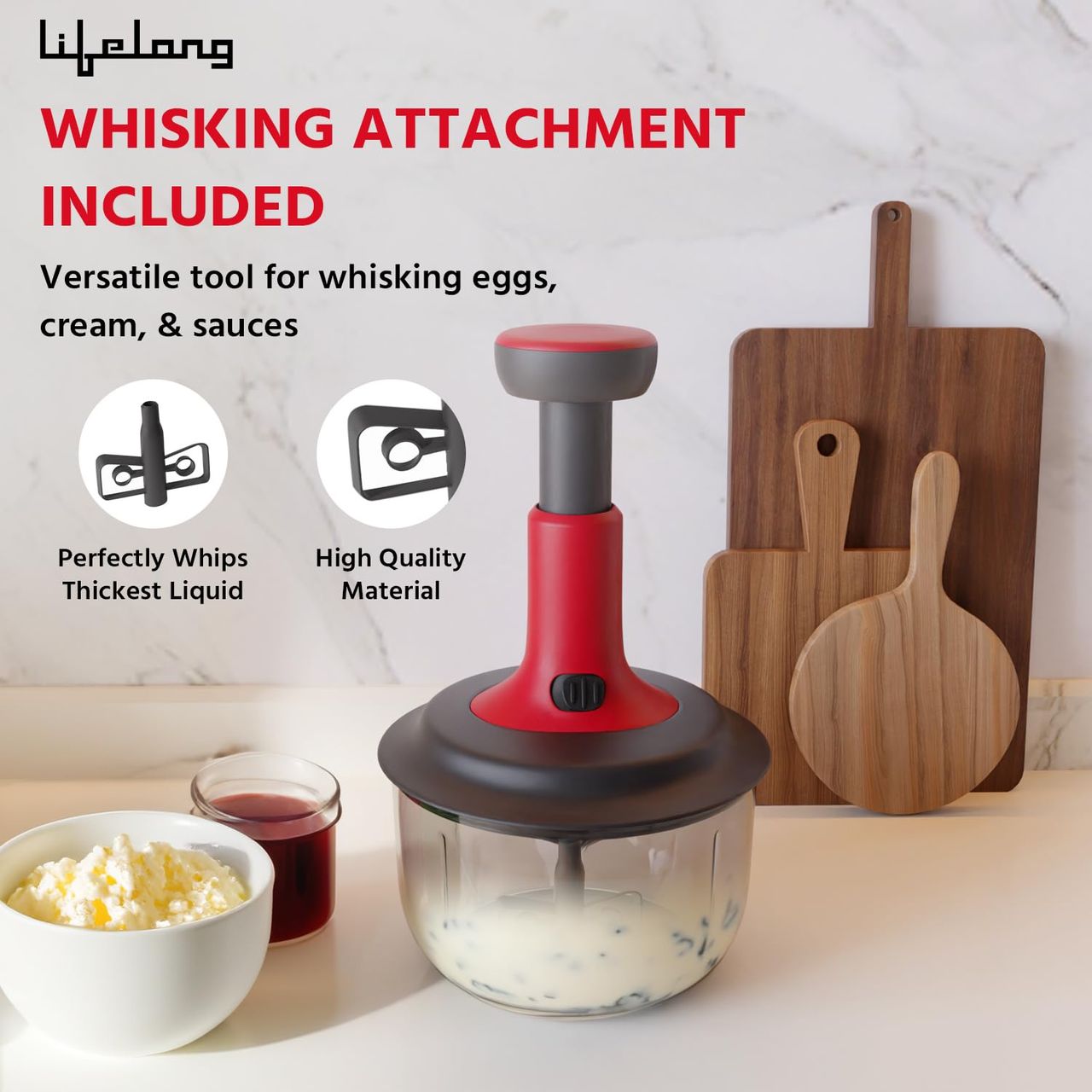 Lifelong Push Chopper 1600 ml with Whisker|Versatile Multi-Purpose Vegetable Chopper