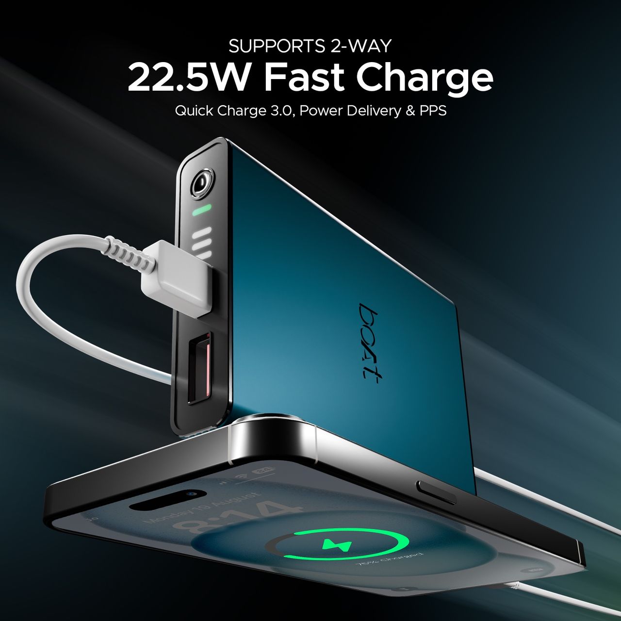 boAt 10000mAh Pocket Size Power Bank w/ 2-Way 22.5W Fast Charging - PB300 Pro (Steel Blue)