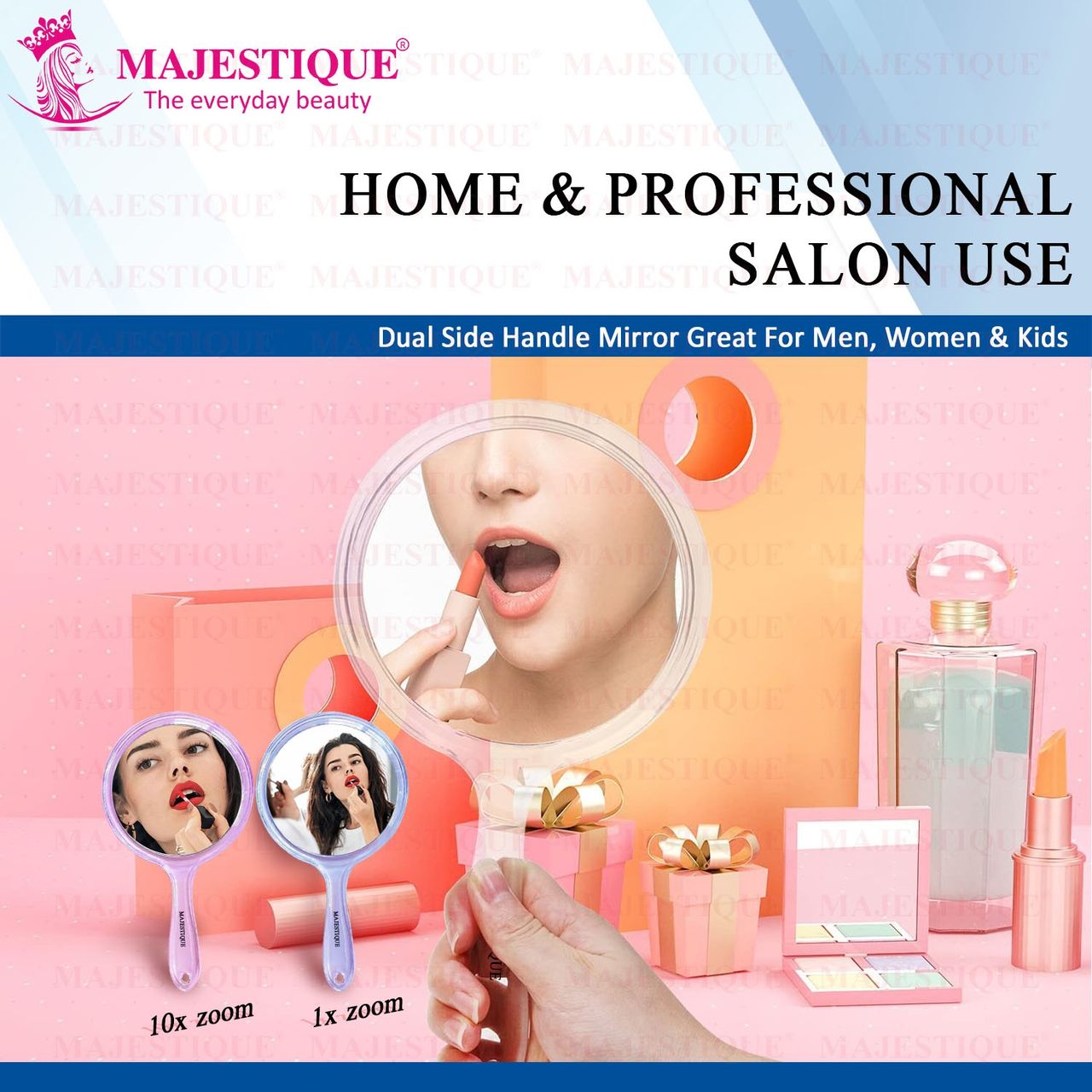 Majestique Dual Side Extra Large Handheld 1X | 10X Magnifying Mirror - Multicolor