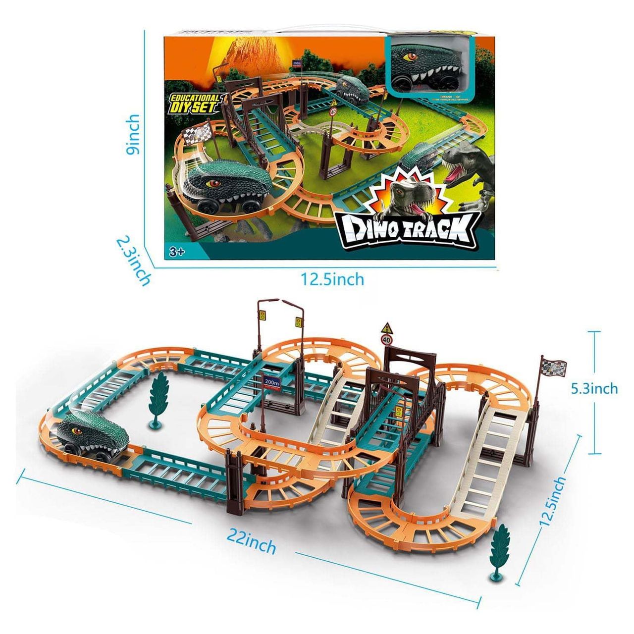 Toyshine 48 Pcs Diy Flexible Dino Track Set Toy Build With Multiple Layouts With Battery Operated