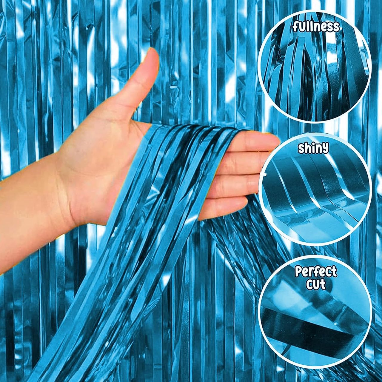 Just Party Pack Of 2 Fringe Curtains Super Shiny | 3x6 ft Birthday Party Decoration Kit,Light Blue