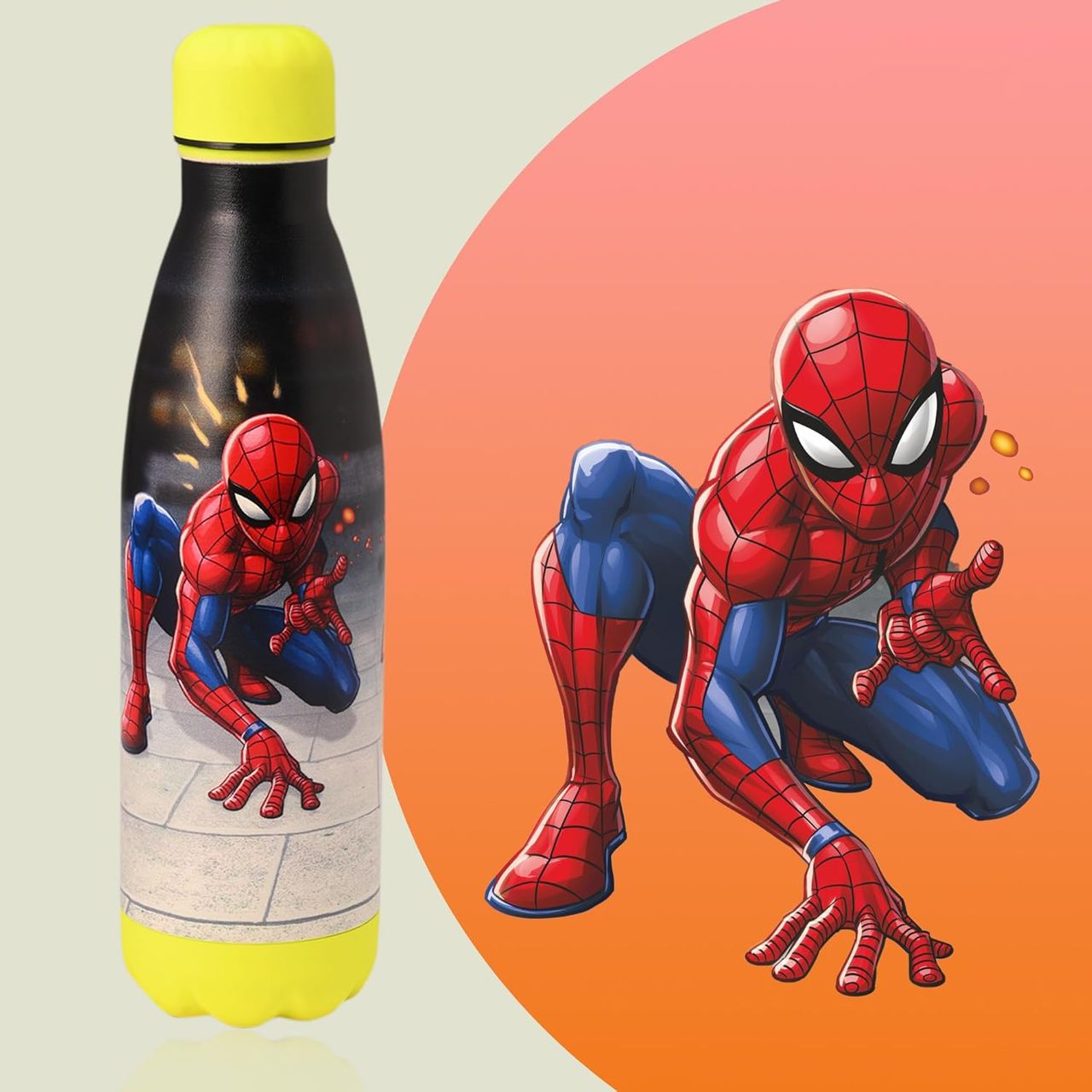 Kuber Industries Marvel Spiderman 500 ml Insulated Sipper Water Bottle with 2 Lids & Straw | Red