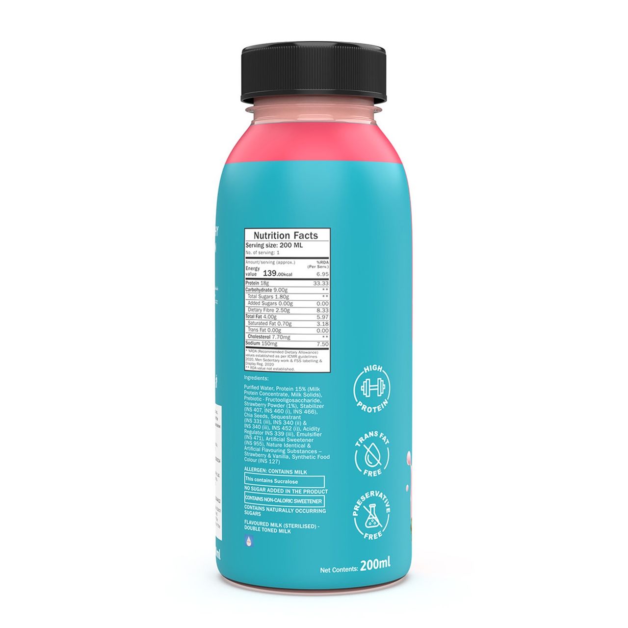 Phab Strawberries & Cream 18G Protein Milkshake 200 ml Combo
