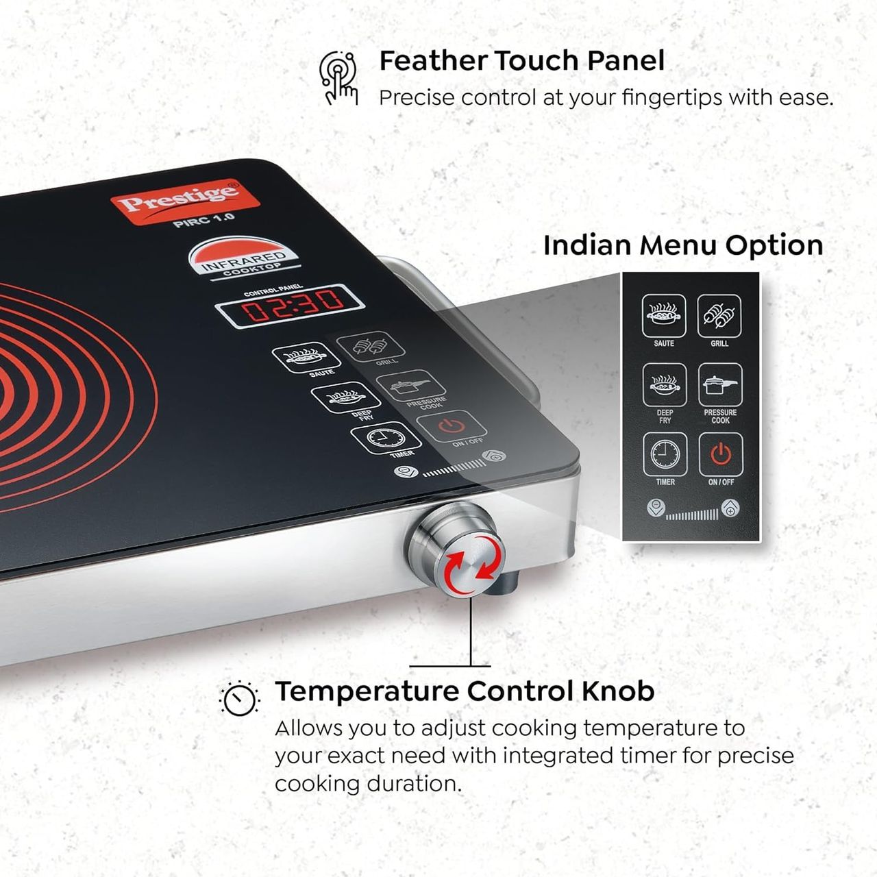 Prestige Pirc 1.0 2200 Watts Infrared Cooktop|Adjustable Temperature Controll