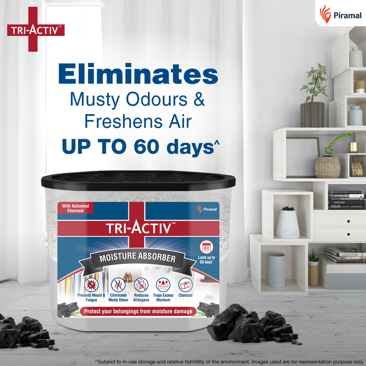 Tri-Activ Moisture Absorbers, Dehumidifier For Wardrobe, Closet, Shoe Rack- Charcoal