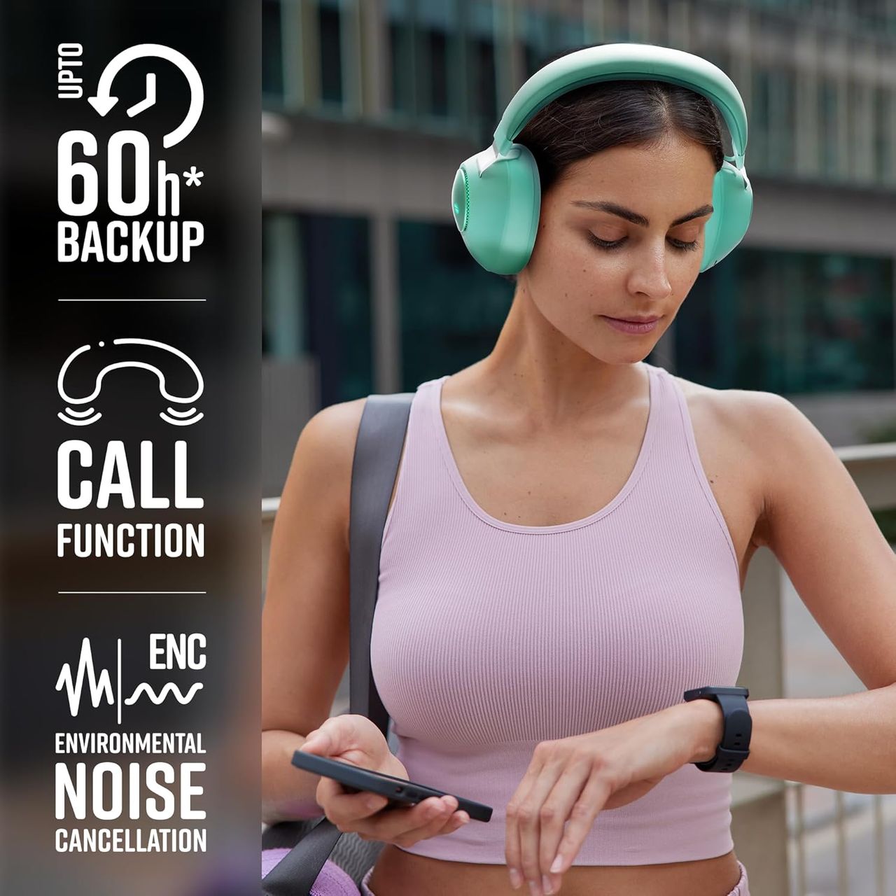 Zebronics Duke BT Headphone, 60h, Dual Pairing, Gaming Mode, ENC, LED, Deep Bass, Voice Asst(Green)