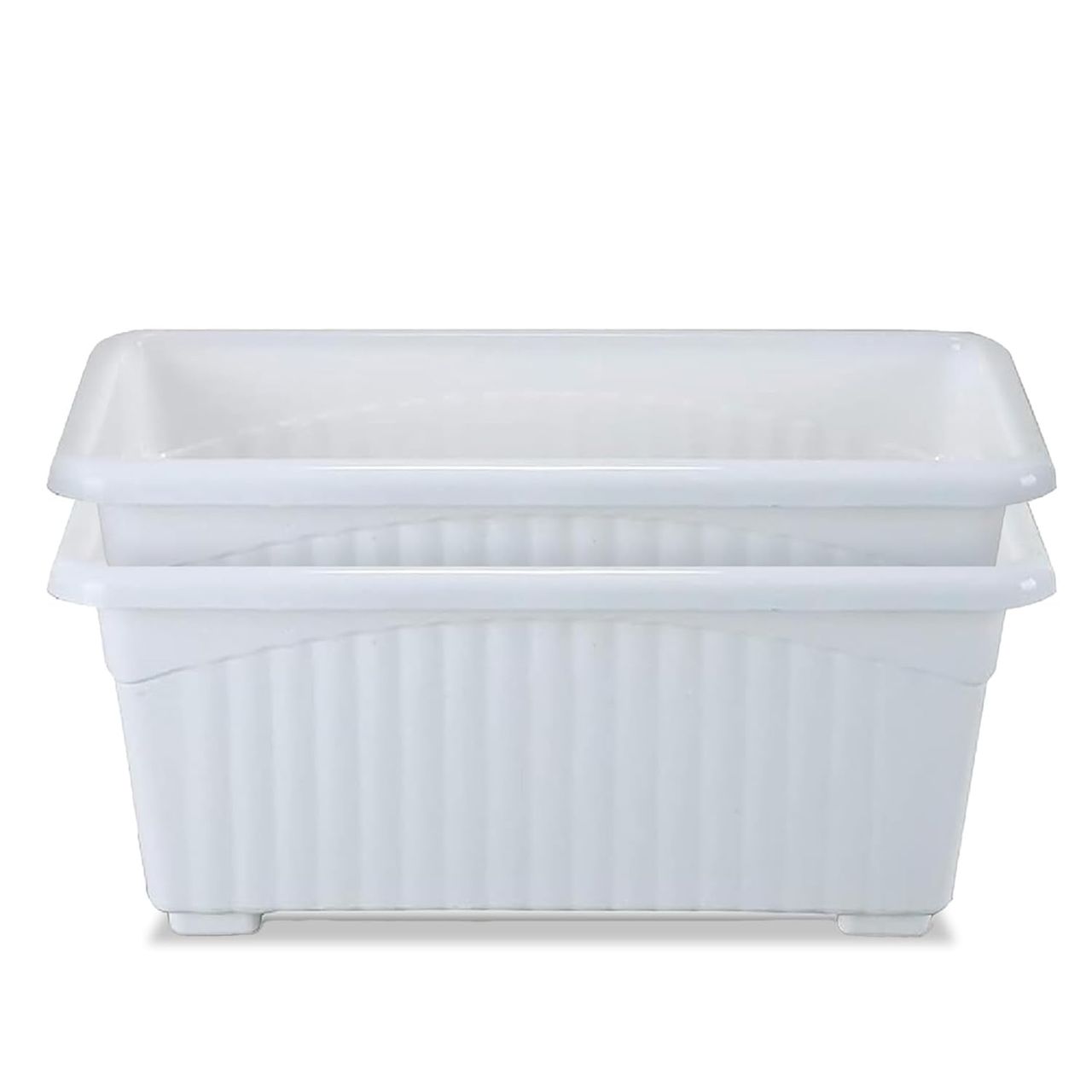 Nayra Plant Pots Plastic Rectangular White Color Pots | Set of 2