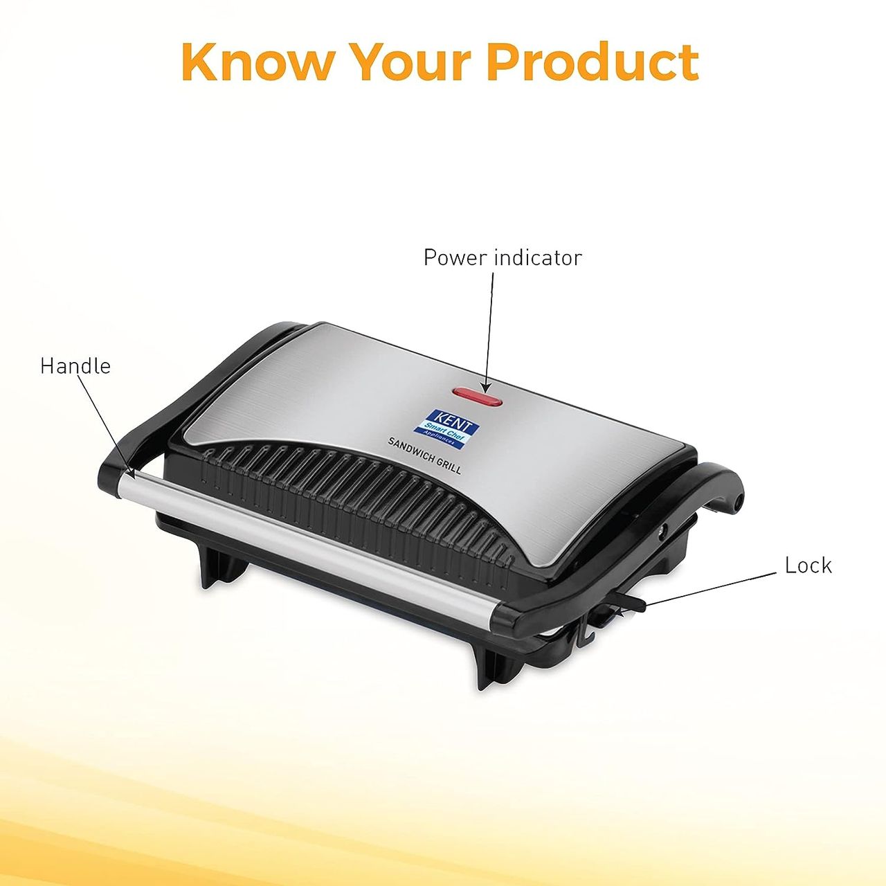 Kent 16025 Sandwich Grill 700W | Automatic Temperature Cut-Off With Led Indicator | Metallic Silver