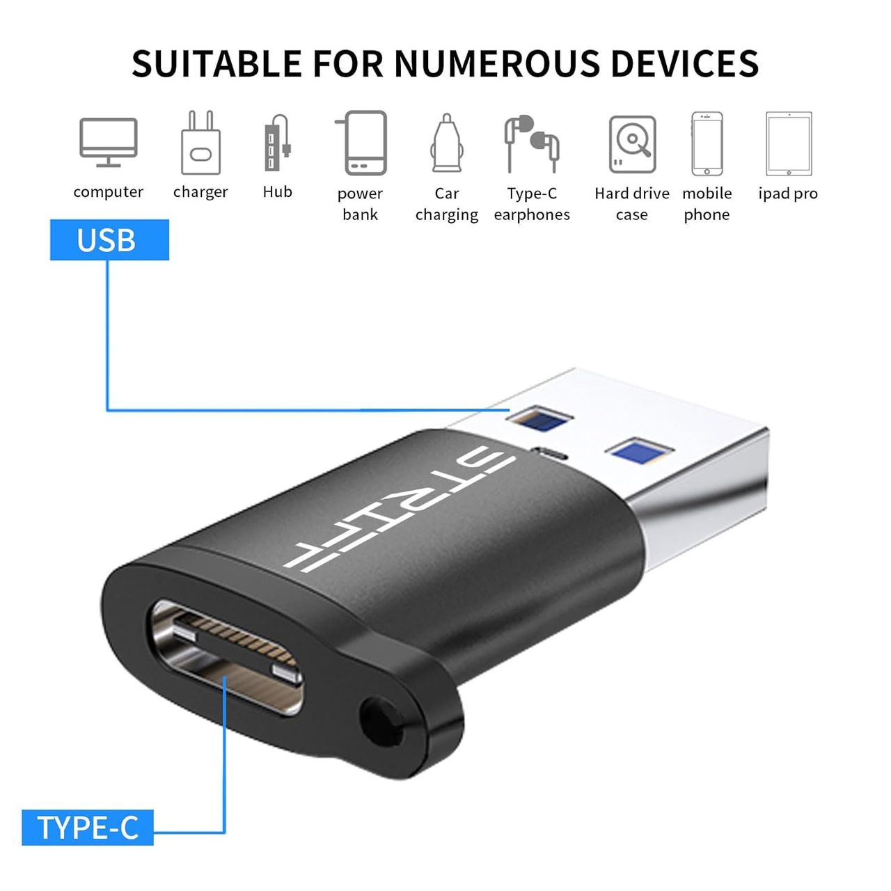Striff Otg Type A Usb, Usb To Type C, Type C To Usb Connector Compatible With All Type C