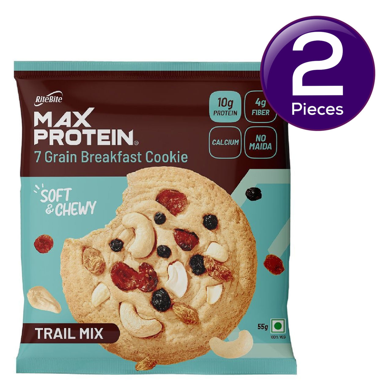 Ritebite Max Protein Trail Mix Cookies With No Maida And 7 Grains, Loaded With Protein 55 g Combo