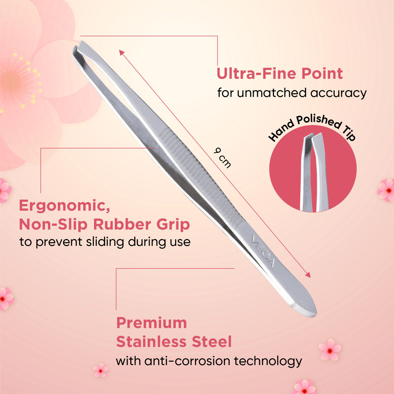 VEGA Tweezer - Square Tip, Silver, (TW-01)