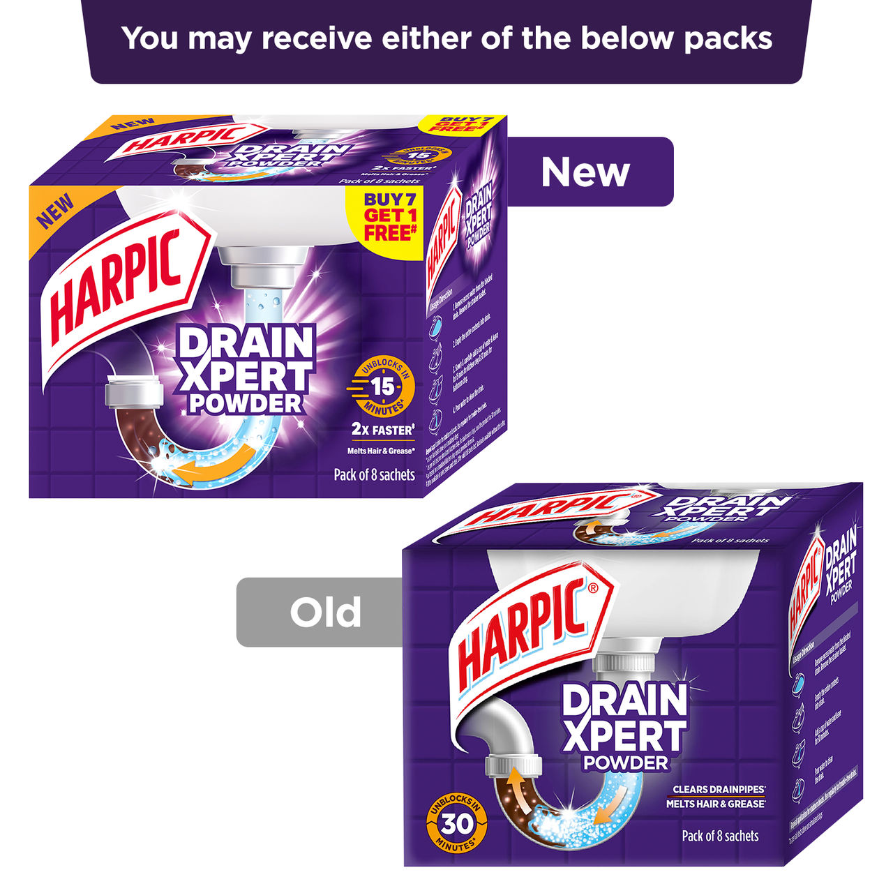 Harpic Drain Cleaner Powder - Sink & Pipe Cleaner For Drainage Block 400 g Combo