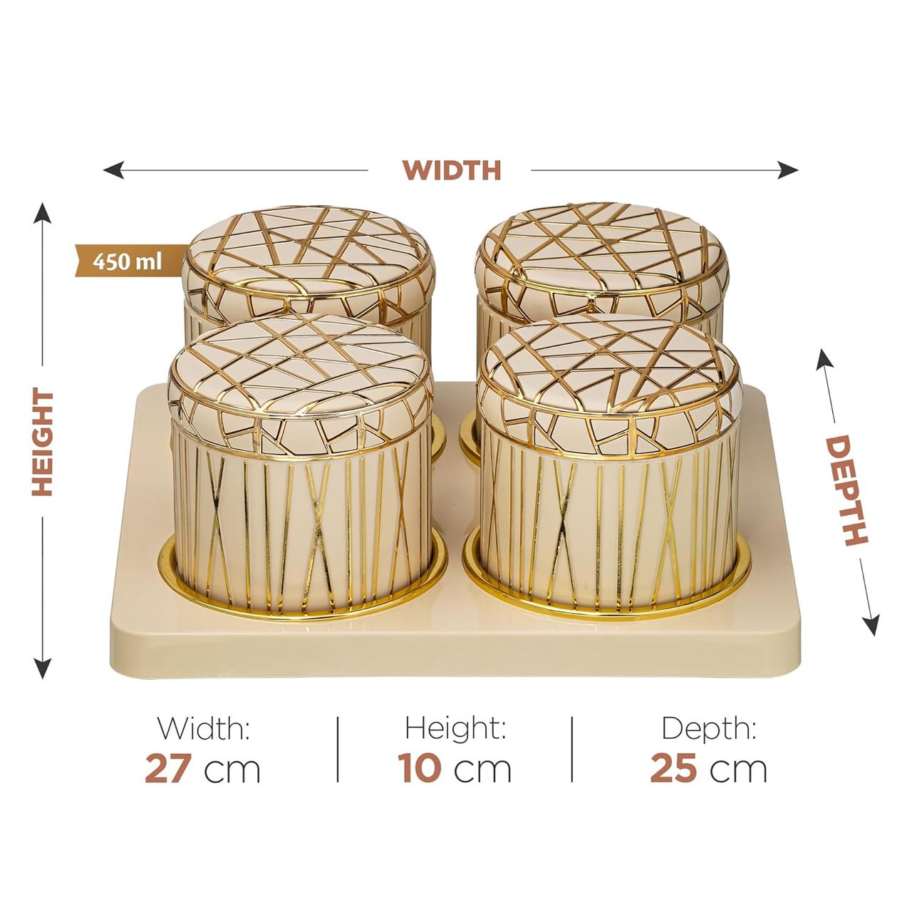 Selvel Royal Linex Airtight Dry Fruit Container | 450ml Each | With Serving Tray | Ivory