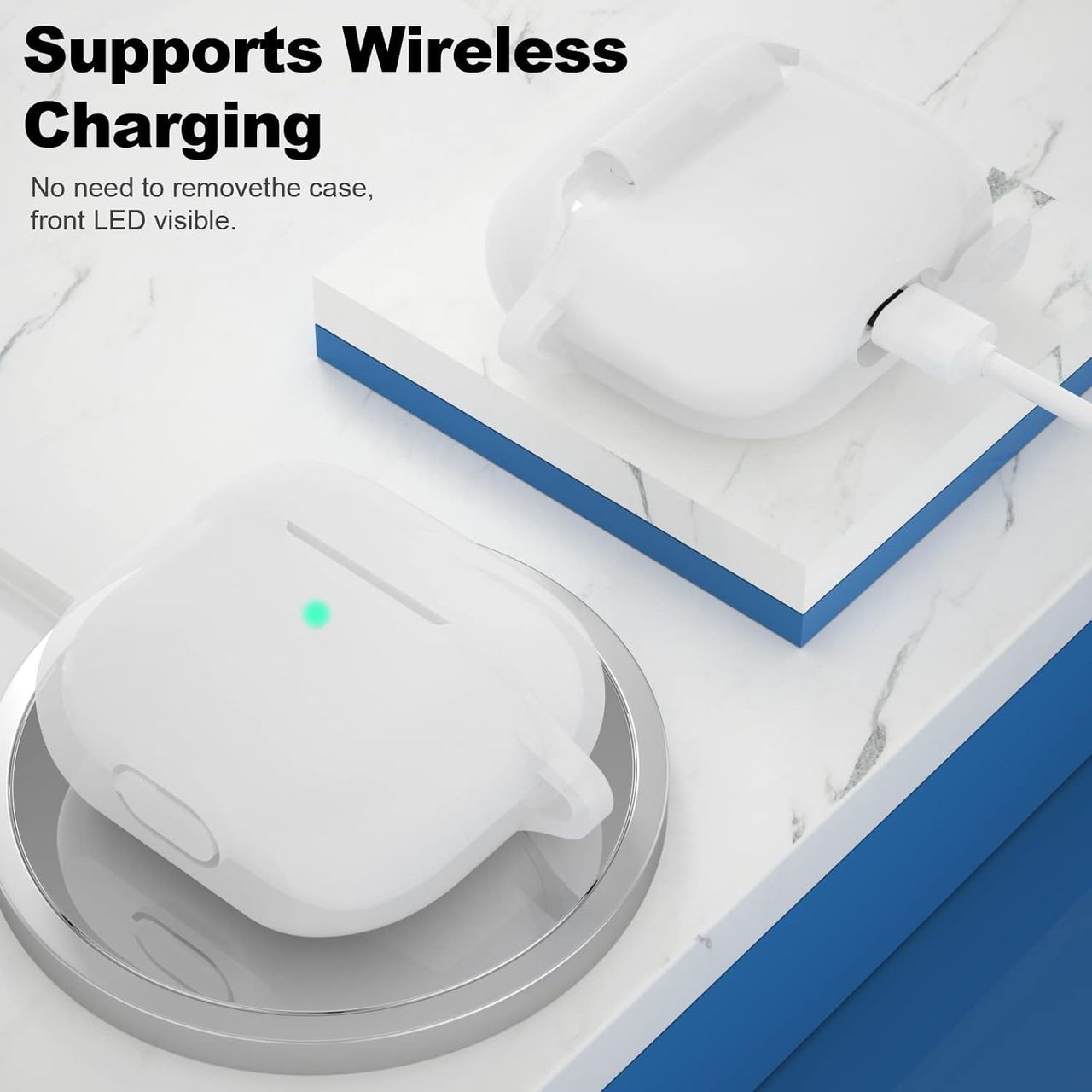 Sounce AirPods 3 Case Cover with Keychain |Shockproof Silicone Skin for 3rd Gen | 2021 | White