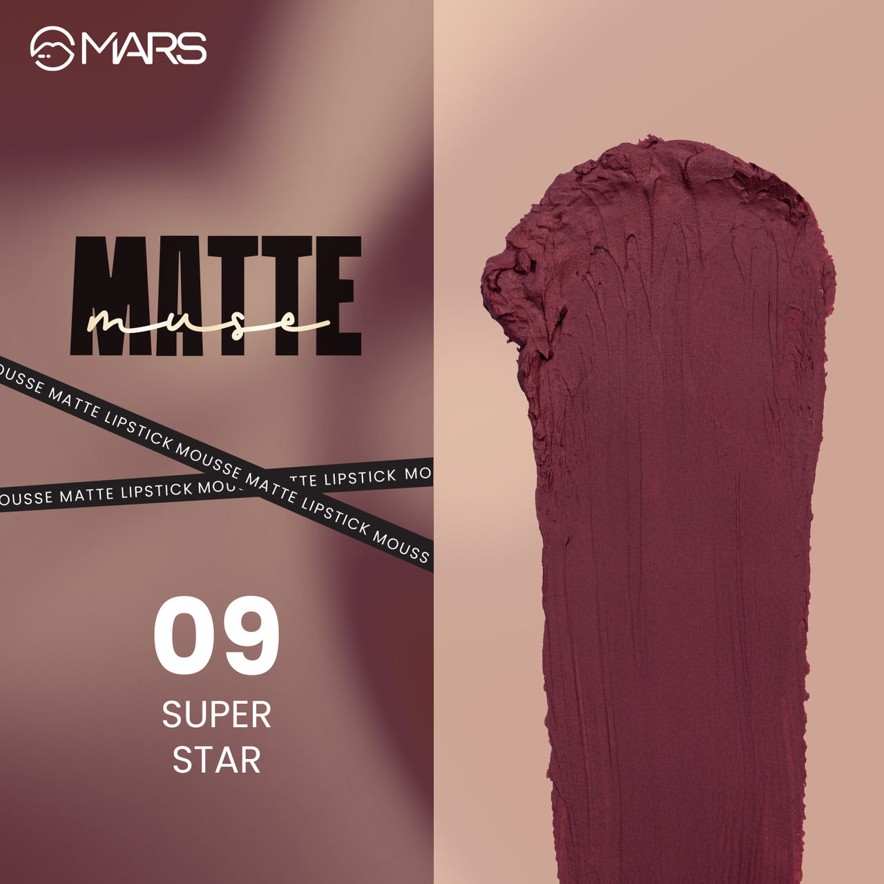 MARS Cosmetics Matte Muse Mousse Lipstick (3ml) (09-SUPER STAR) with Doe-Foot Applicator