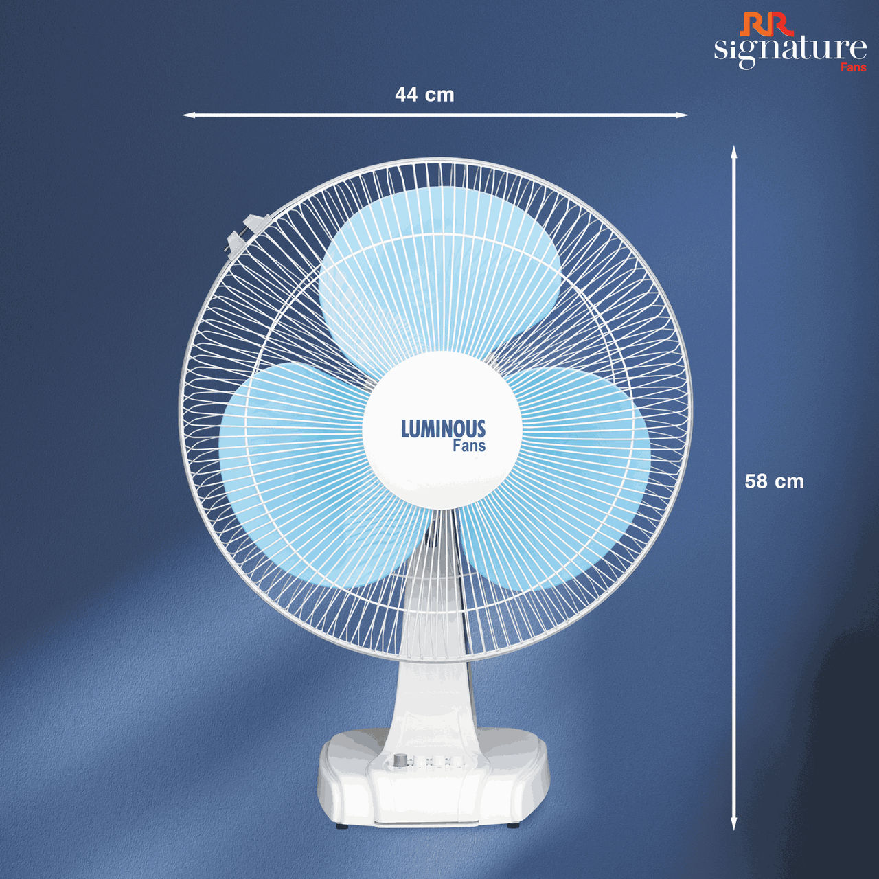 RR Signature Zello Table Fan, 400mm, Normal Speed, White & Blue