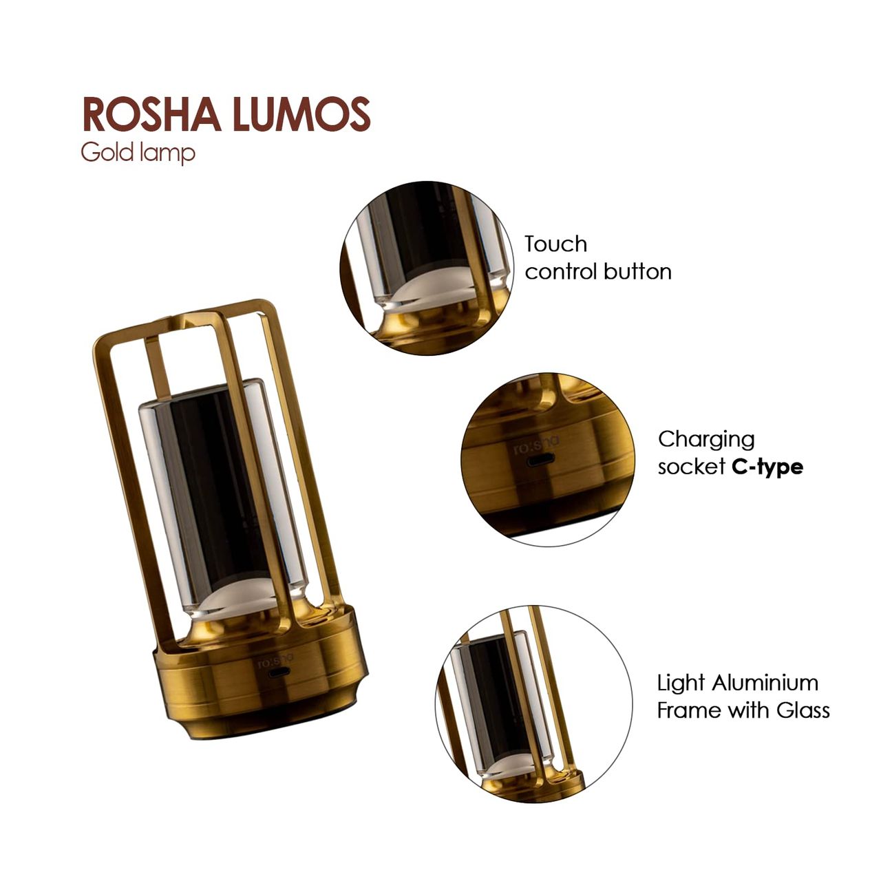 Rosha Lumos Wireless Table Lamp - Gold