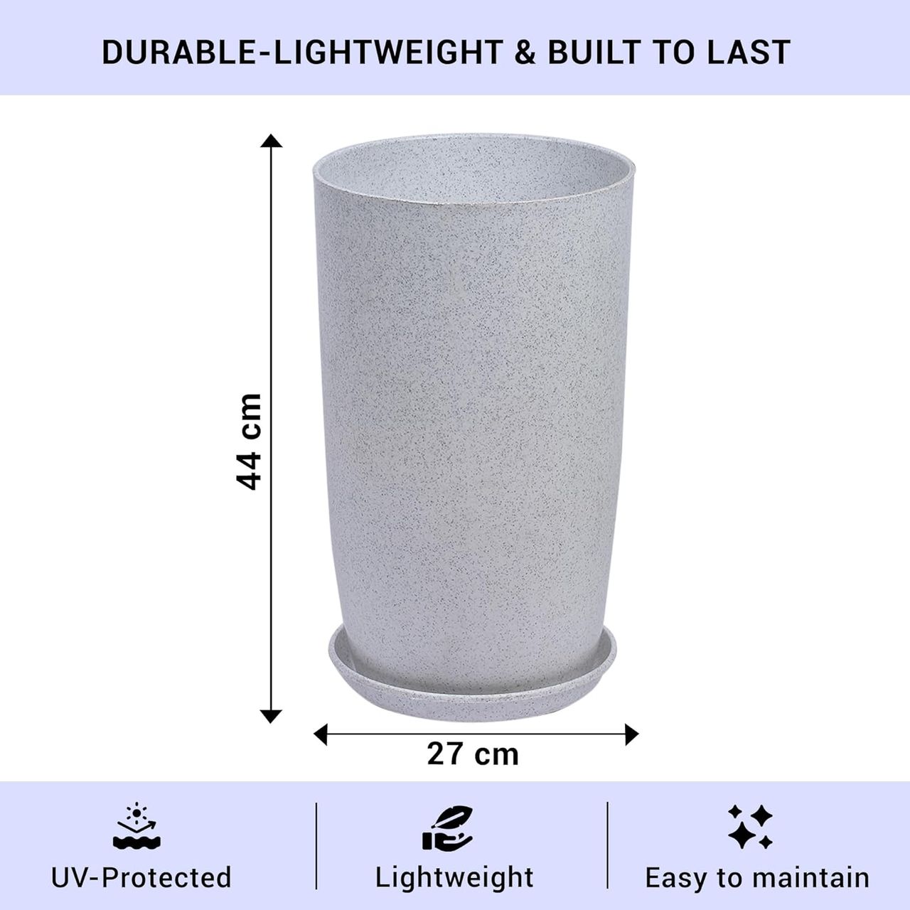 Kuber Industries (Pack of 2) 18 Inch Flower Pot with Plate|Indoor Outdoor Pot|Marble Emerald|White