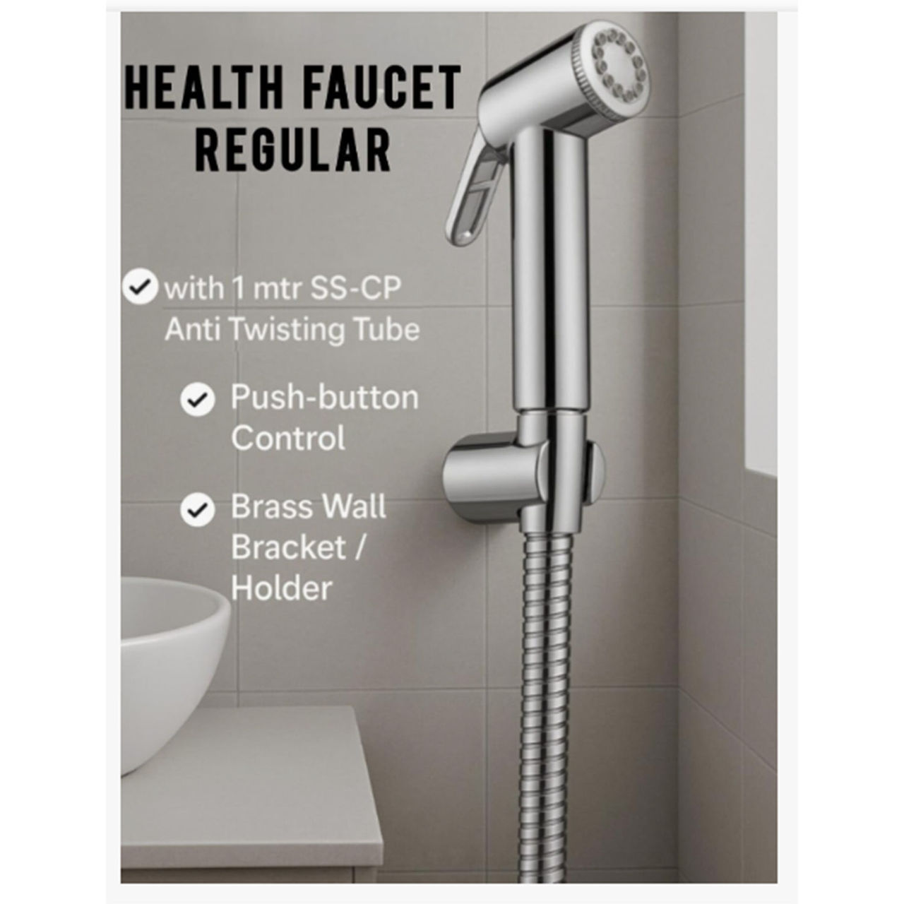 Agmeco ABS Health Faucet Conti with 1 mtr. SS-CP Tube and ABS Chrome Plated Wall Mounting Bracket