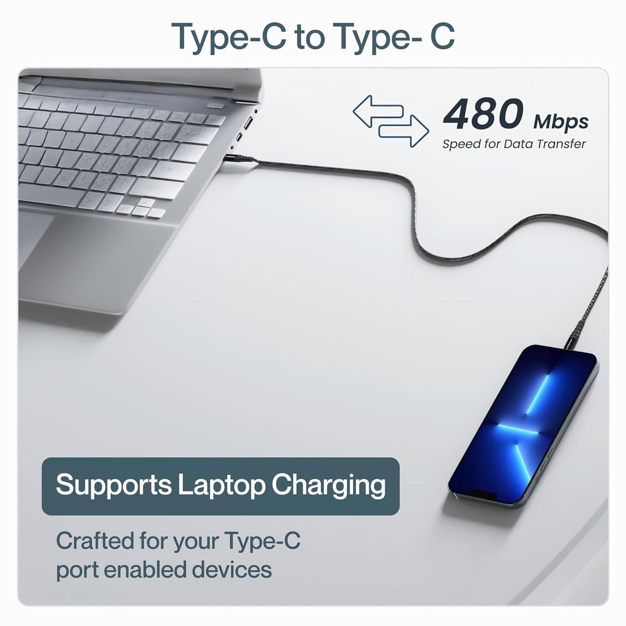 Ambrane ABCC-100 USB Type C to Type C 1.5 mtr Cable - Braided Design | Fast Charging