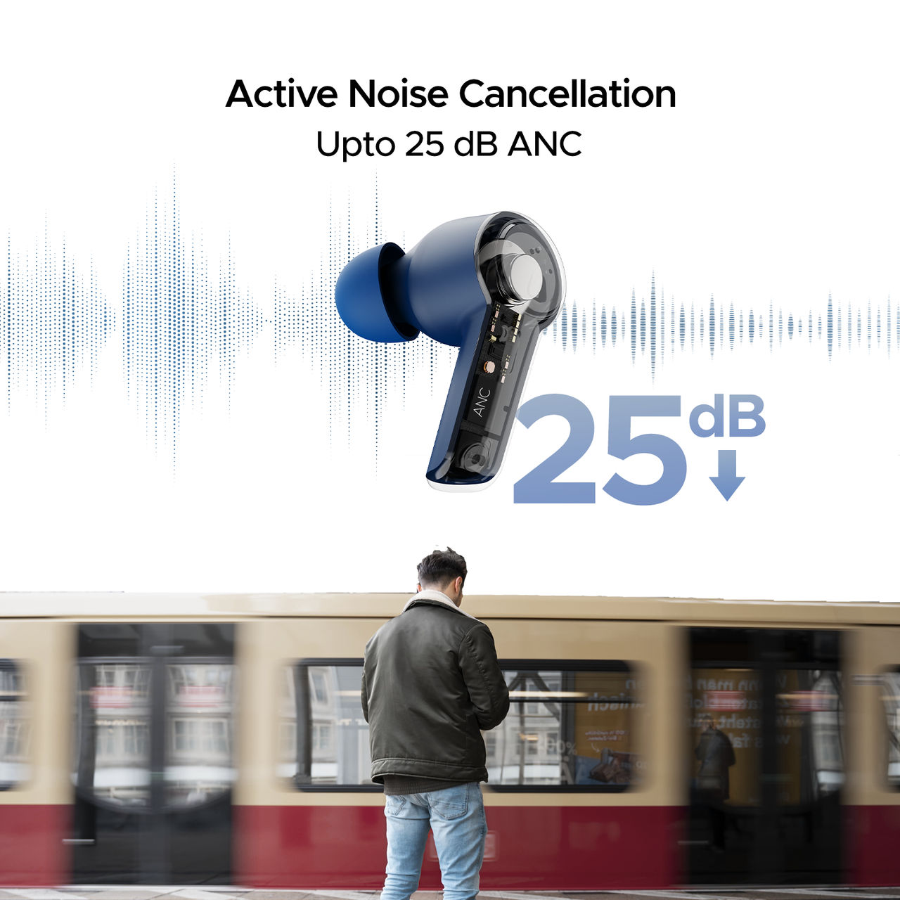 boAt Airdopes 411 Anc Tws Earbuds W - Active Noisecancellationupto 17.5 Hours Playback Blue Thunder