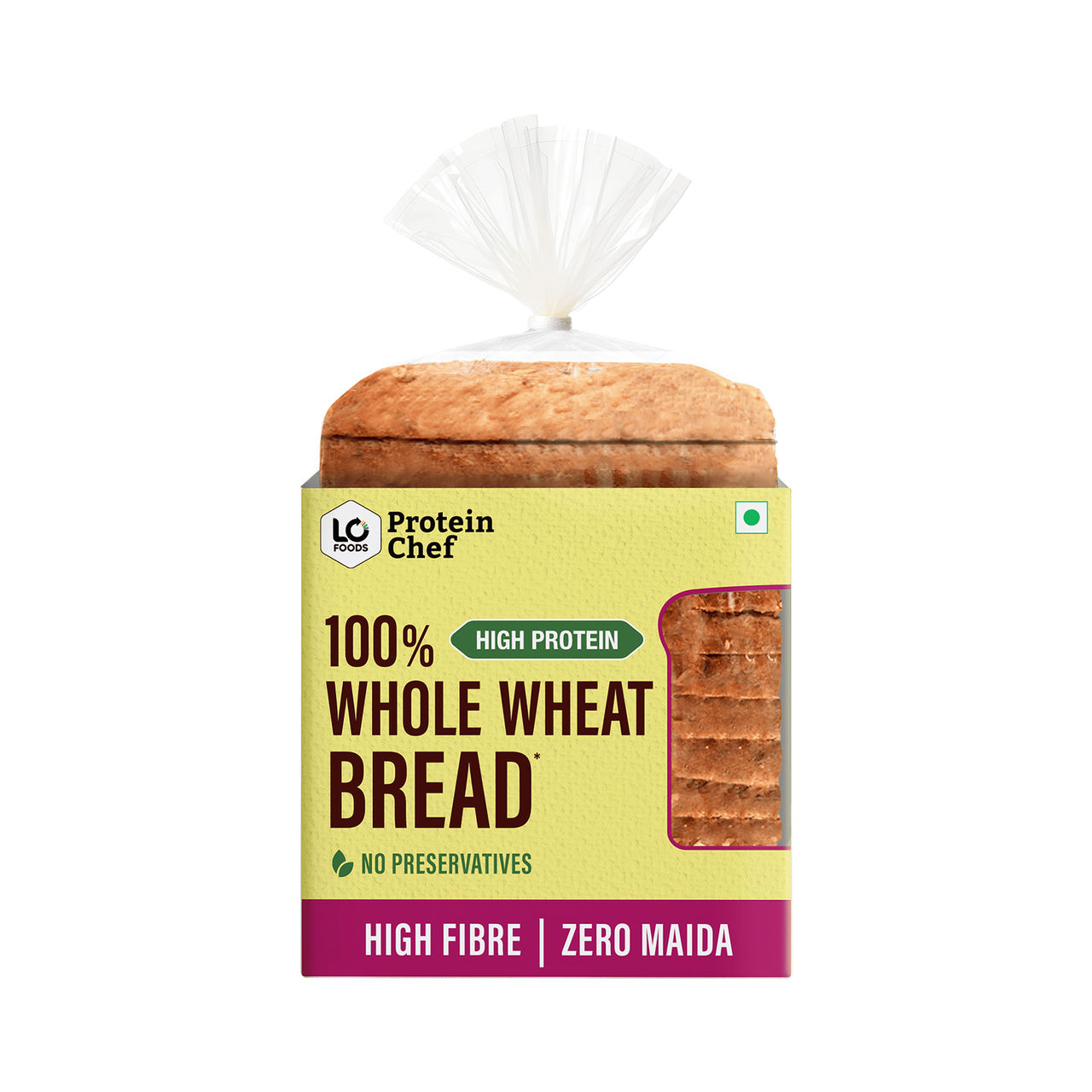Protein Chef High Fibre 100% Whole Wheat Bread (Zero Maida) - Atta Bread Made MP Sharbati Wheat