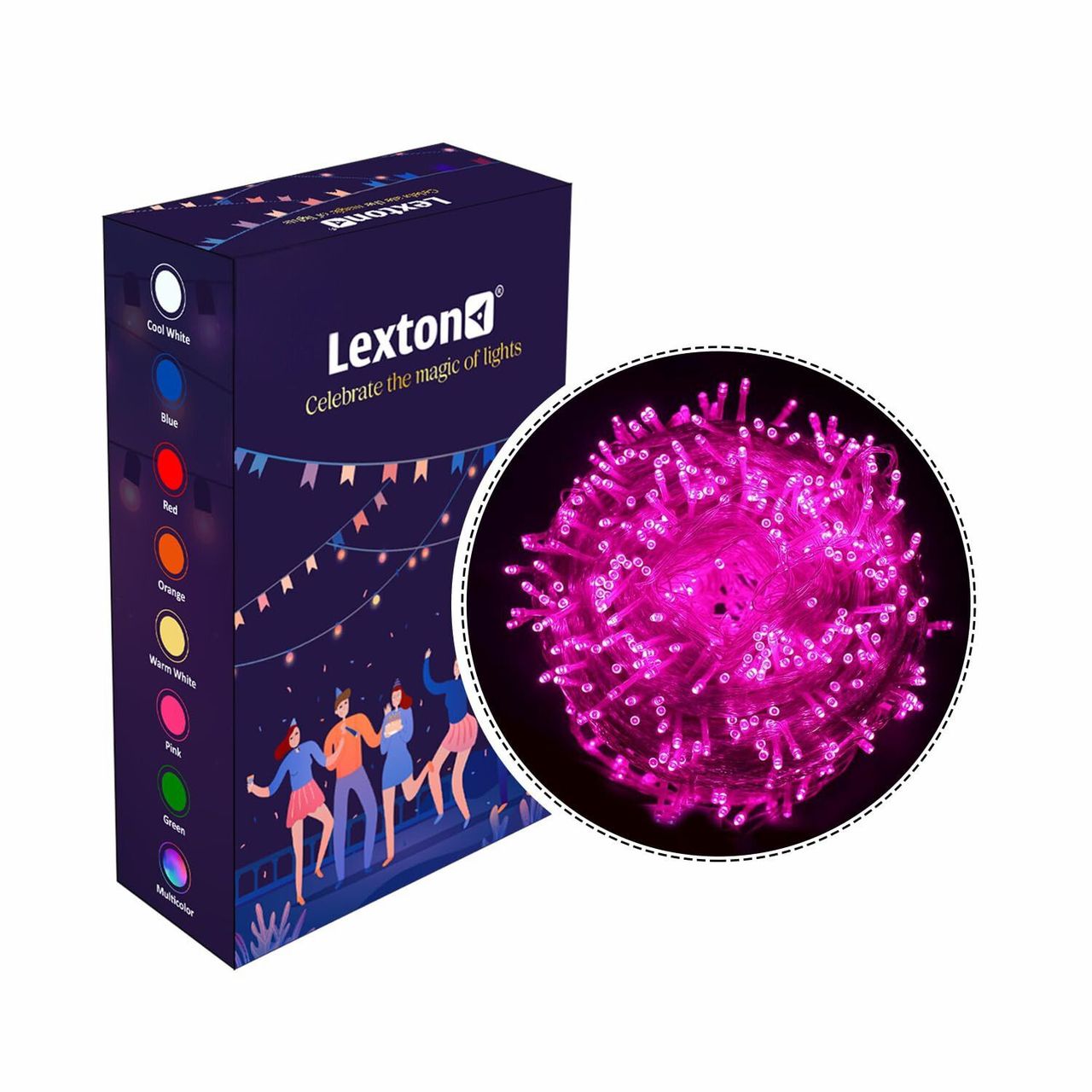 Lexton 36 Feet Long 40 LED Power Pixel Serial String/Fairy Light Plug Sourced Pack of 1 Pink